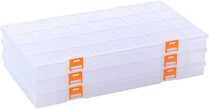 3 Pack 36 Grids Clear Plastic Storage Box with Dividers