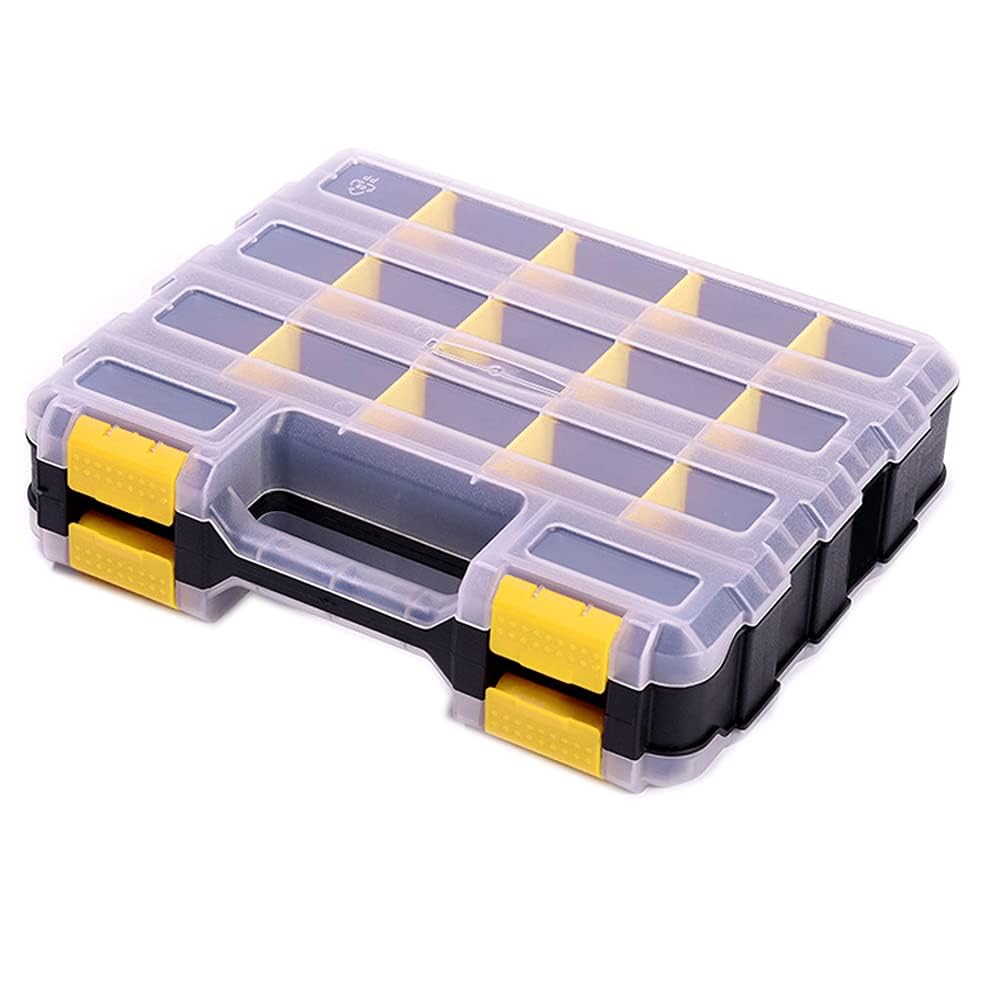 AIDY-PRO Hardware Organizer Box 34 Compartments Small Parts Organizer with Removable Dividers Durable Plastic Double Side Tools Box Screw Organizers For Nuts, Bolts, Screws, Nails 2Pack
