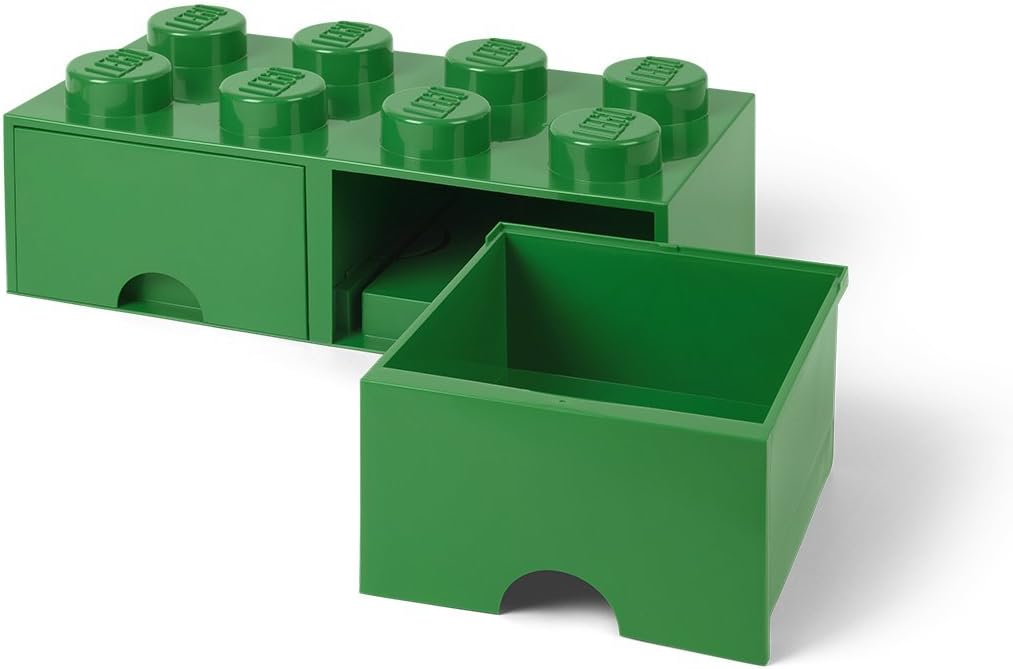 LEGO Brick Drawer, 8 Knobs, 2 Drawers, Stackable Storage Box, Dark Green