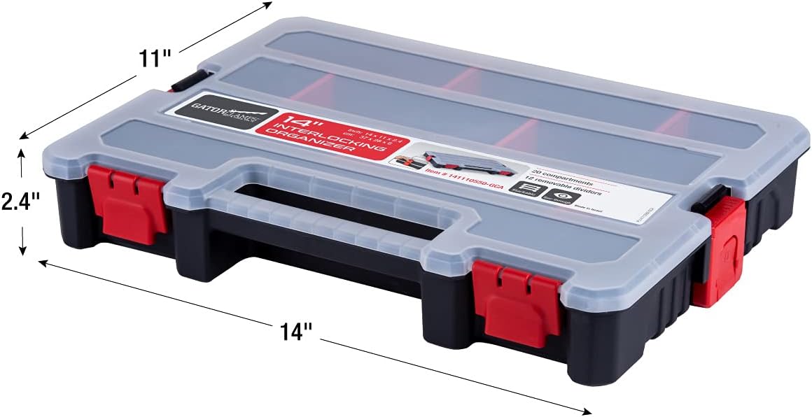 Small Parts Organizer Box – Stackable Hardware Storage Case with 20 Compartments & 12 Dividers – Heavy-Duty Nylon Screw, Drill Bit, Nut & Bolt Organizer for Garage, Toolbox, Workshop