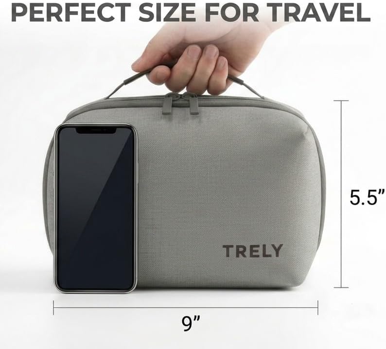 Tech Pouch & Travel Organizer, Electronics Case, 2 Cable Straps, Grey