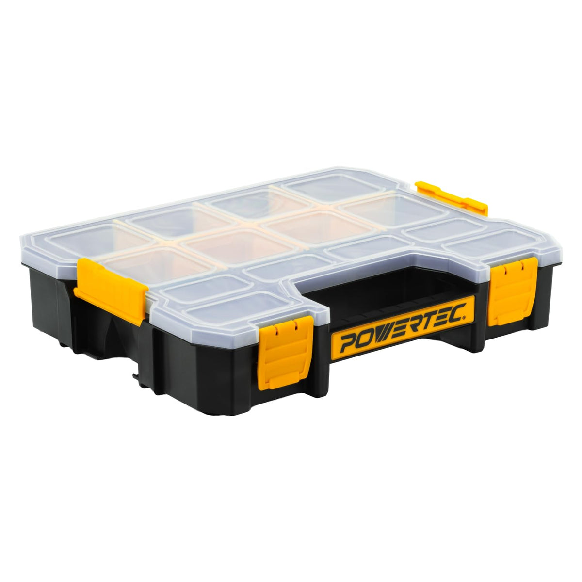 POWERTEC Stackable Tool Box Organizer with Removable Dividers - 17 Compartments, Interlocking, Portable Design, 2-Pack (72118-P2)
