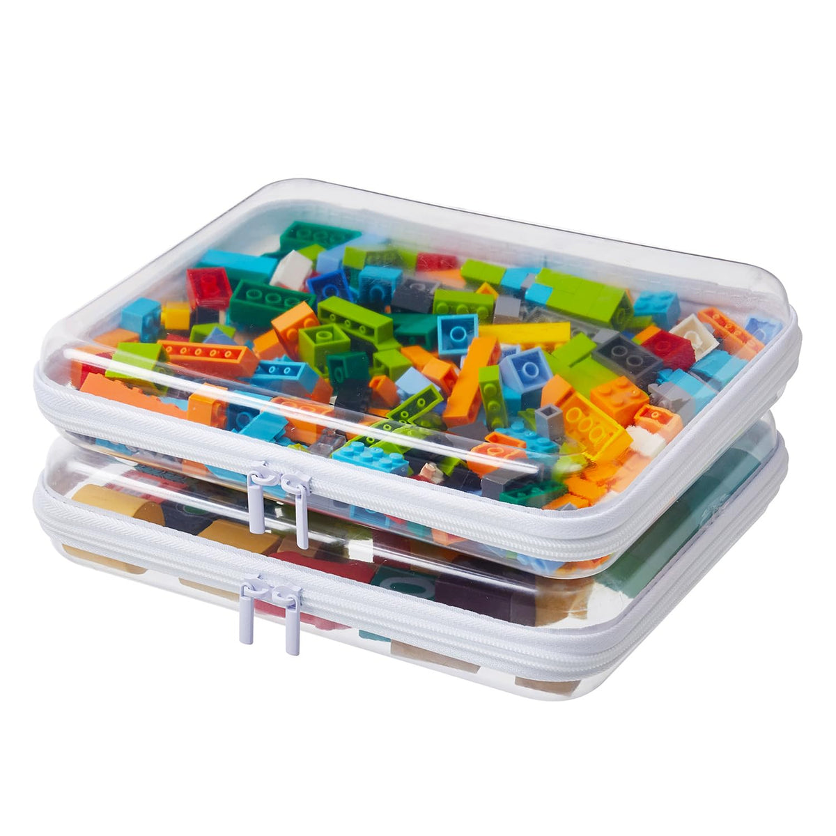 4PCS Large Clear Hard Shell Zipper Case, Makeup Organizer & Toy Storage Bag for Lego Bricks, Diaper Pouches, Cosmetic Bags, Transparent Pencil box, Puzzle Board Game, Portable Travel Toiletries