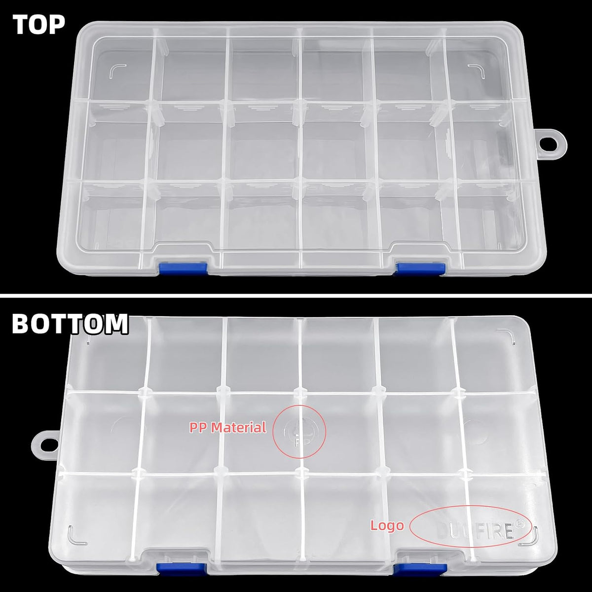 DUOFIRE Plastic Organizer Storage Box, Adjustable Divider 18 Grids, 2 Pack