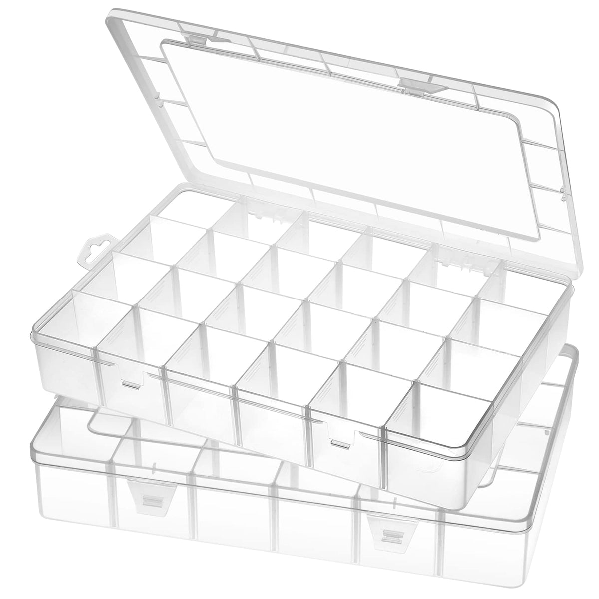 Gbivbe Large 24 Grids Plastic Organizer Box Adjustable Dividers,Clear Storage Box for Jewelry, Art DIY Crafts, Washi Tapes, Beads and Small Parts