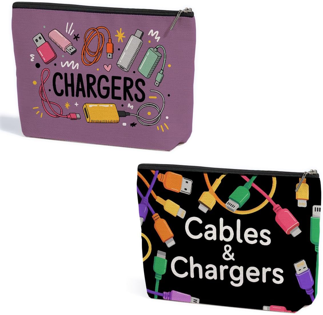2Pcs Cables Chargers Makeup Bag Travel Essentials Cosmetic Bags for Women