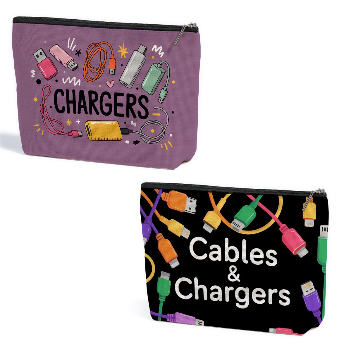 2Pcs Cables Chargers Makeup Bag Travel Essentials Cosmetic Bags for Women