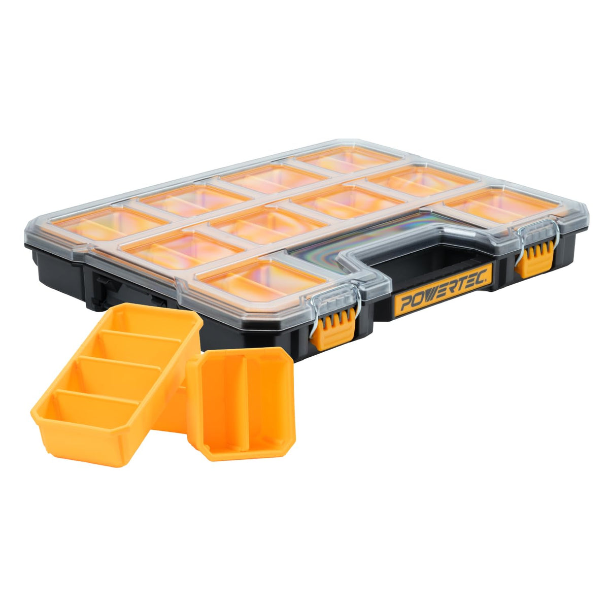 POWERTEC Stackable Tool Box Organizer with Removable Dividers - 17 Compartments, Interlocking, Portable Design, 2-Pack (72118-P2)