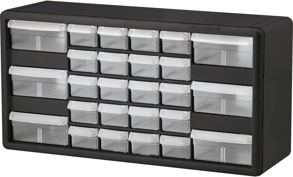 Akro-Mils 10164, 64 Drawer Plastic Parts Storage Hardware and Craft Cabinet, 20-Inch W x 6-Inch D x 16-Inch H, Black