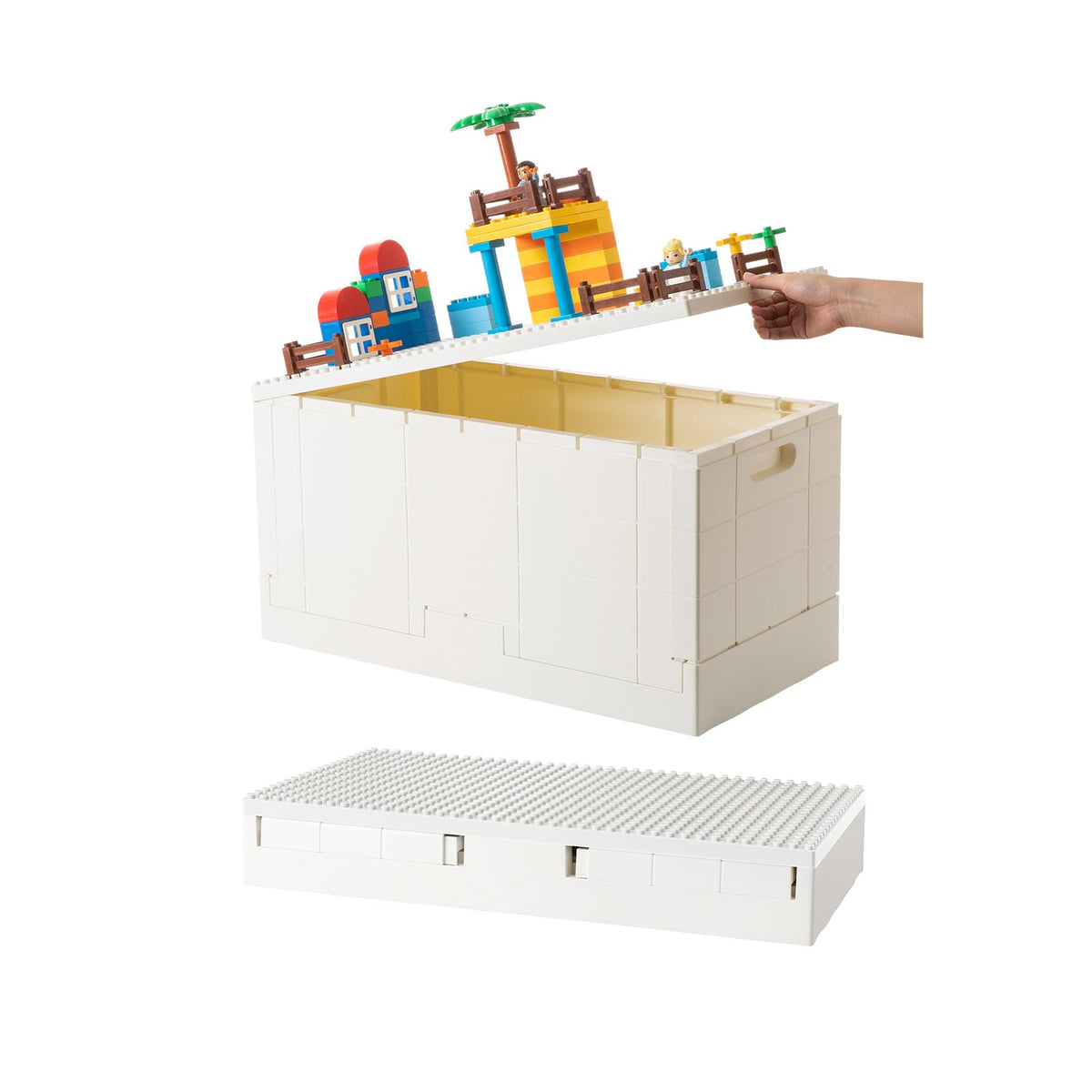53 Qt. Folding Storage Box with Large Building Lid for Lego Duplo Blocks, 13 Gallon Collapsible Organizer for Lego Bricks (Dark Green)