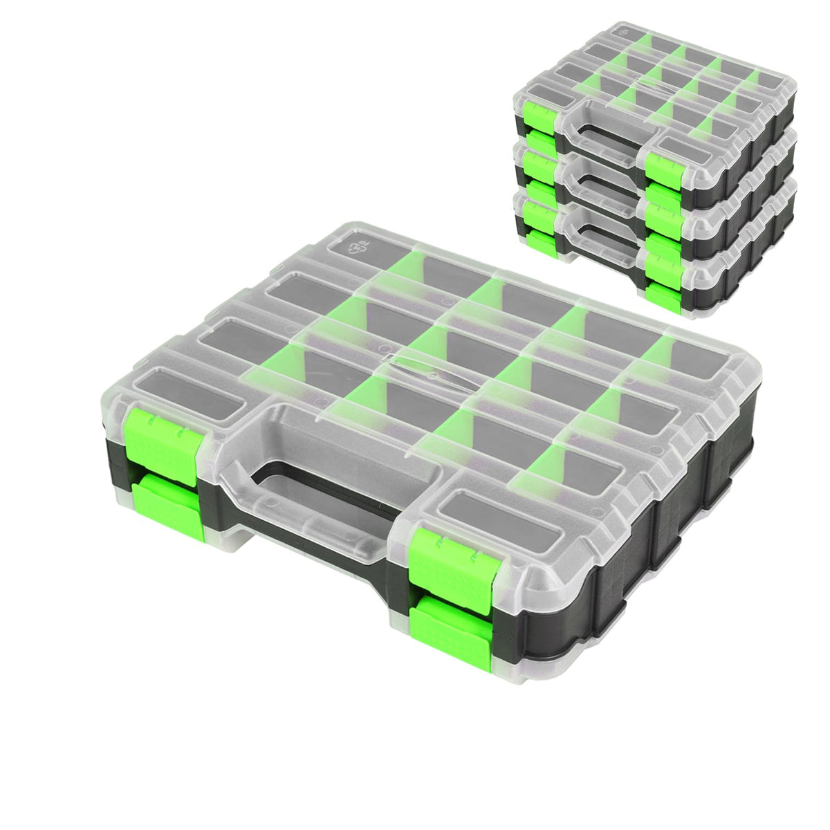 Tool Box with Transparent Lid, Double Side 34-Compartments Organizer Box with Removable Dividers for Hardware, Screws, Bolts, Nails, Beads, Jewelry and Fishing Accessories, Orange, 2 Packs