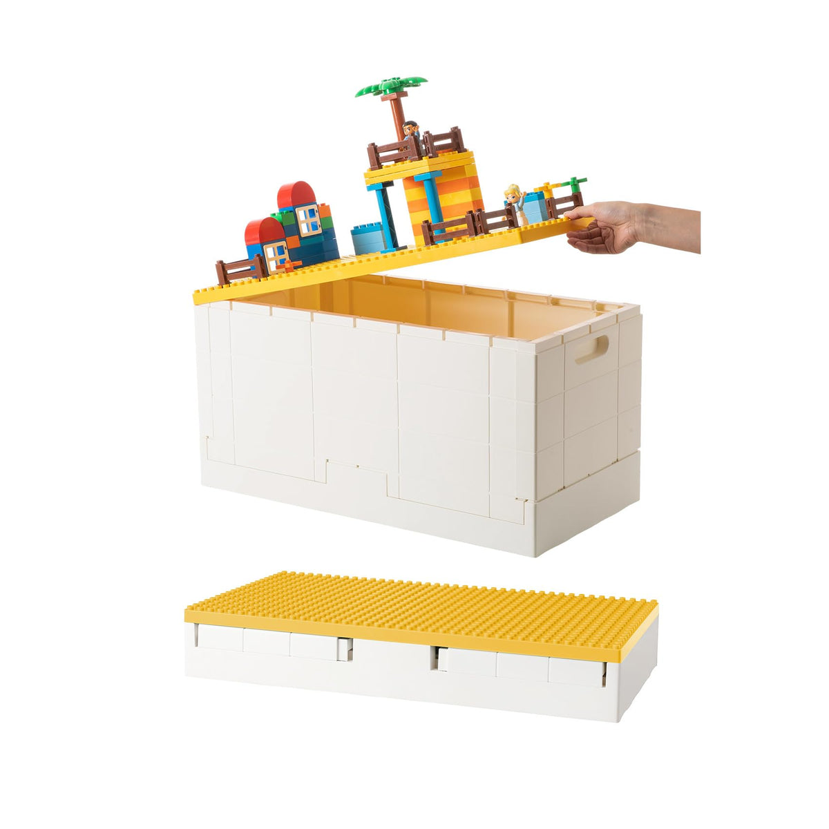53 Qt. Folding Storage Box with Large Building Lid for Lego Duplo Blocks, 13 Gallon Collapsible Organizer for Lego Bricks (Dark Green)