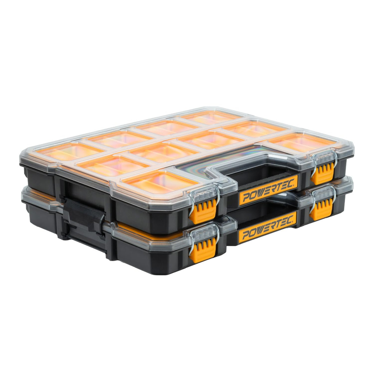 POWERTEC Stackable Tool Box Organizer with Removable Dividers - 17 Compartments, Interlocking, Portable Design, 2-Pack (72118-P2)