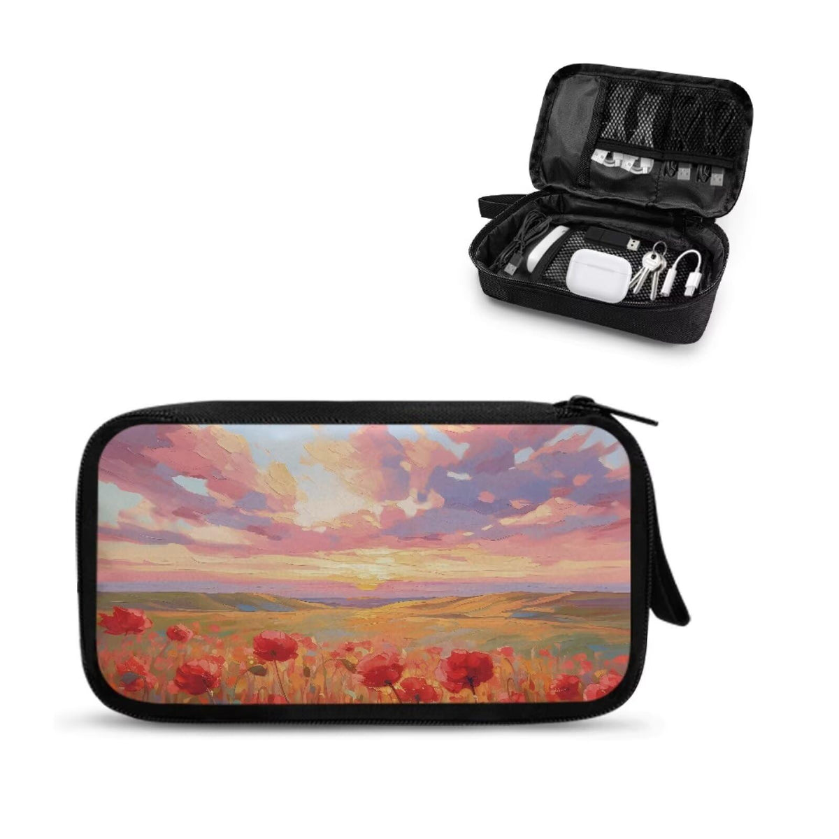 Cow Print Electronic Organizer Travel Cable Organizer Storage Bags for Data Cables, USB C Charger, SD Card, Hard Drive, Charging Cord, Mouse, Power Bank