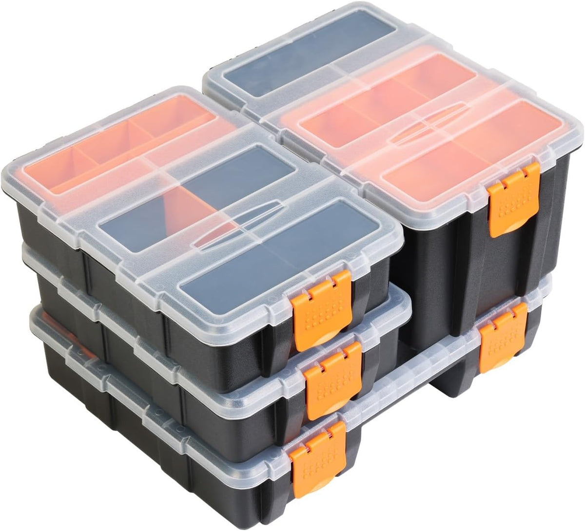 Torin AG421B Hardware & Parts Organizers: 4 Piece Versatile And Durable Storage Toolbox for Bolts, Screws, Nails, Nuts and Small Hardware, Black/Orange