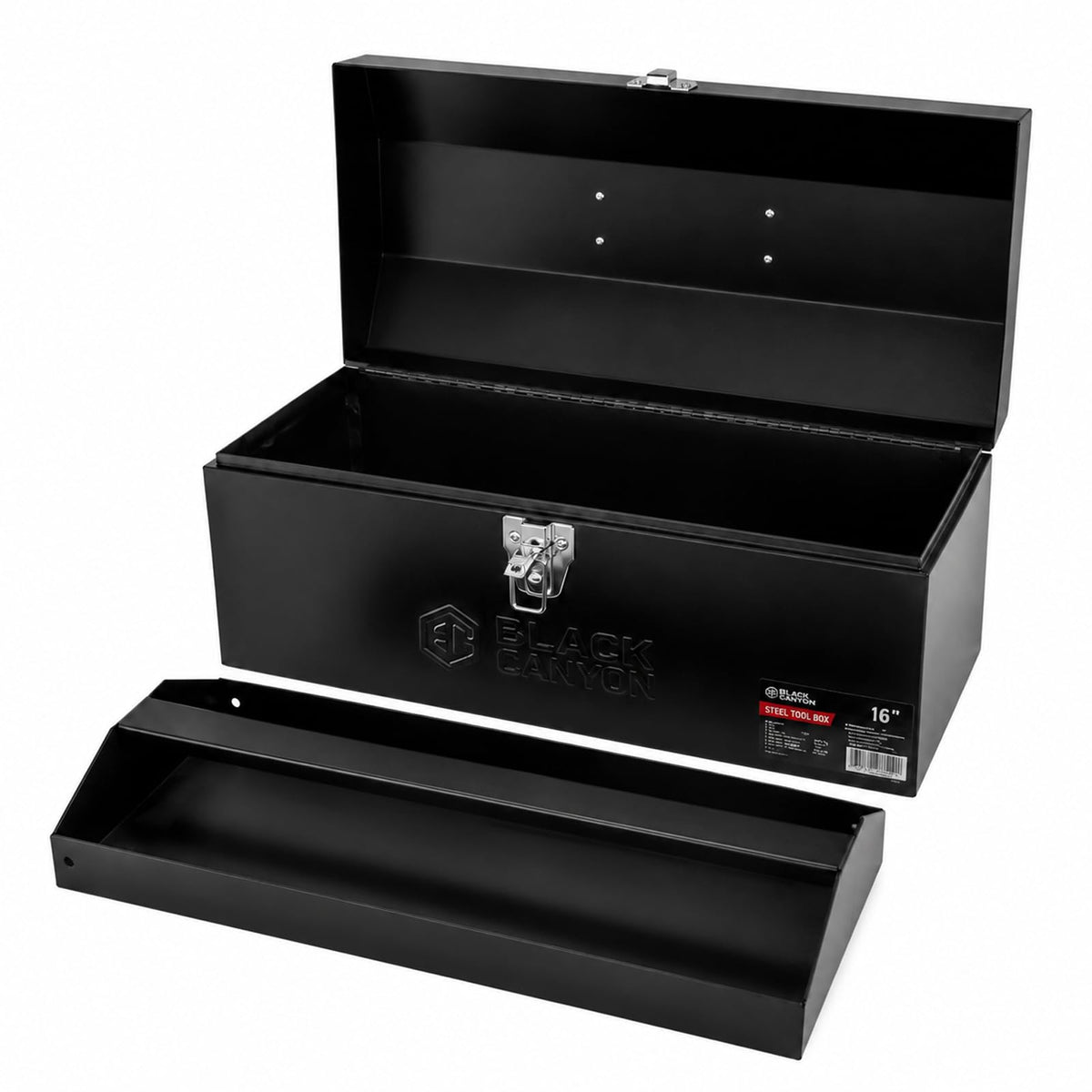 Black Canyon Tool Box - 19 Inch Plastic Dual-Layer Design, 44 lbs Load Capacity Portable Tool Box, Ergonomic Handle, Stackable & Top-Lid Storage, Perfect for DIY, Workshop & Job Site Organization