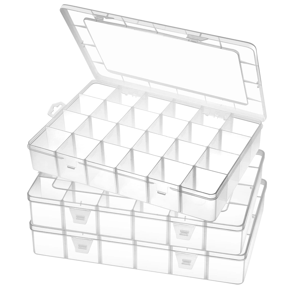 Gbivbe Large 24 Grids Plastic Organizer Box Adjustable Dividers,Clear Storage Box for Jewelry, Art DIY Crafts, Washi Tapes, Beads and Small Parts