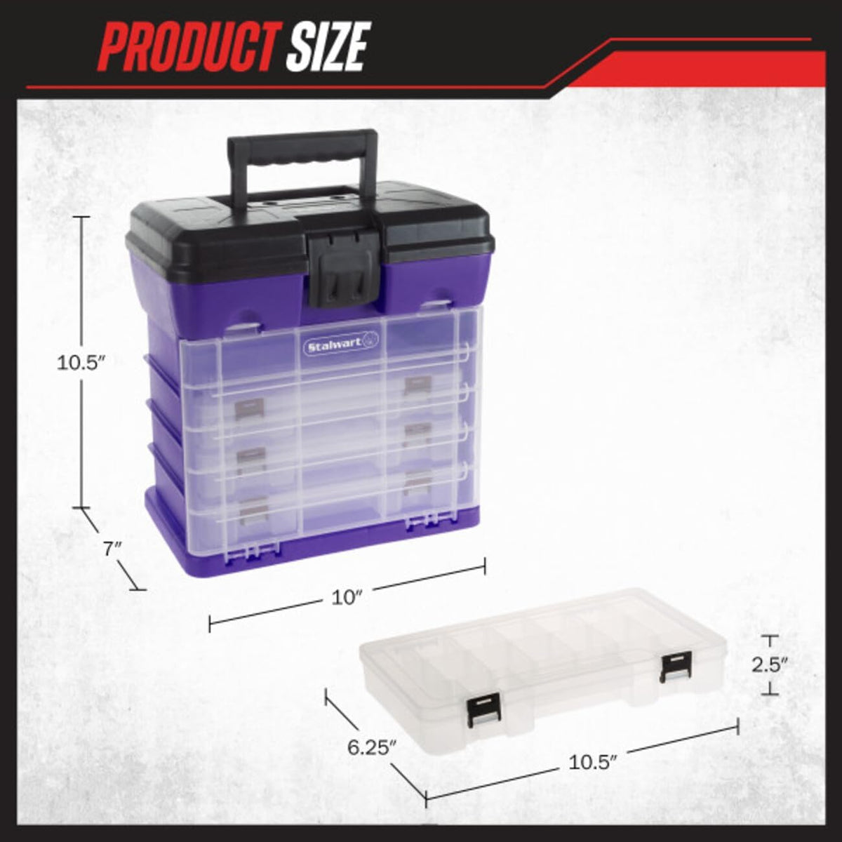 Storage and Tool Box-Durable Organizer Utility Box-4 Drawers with 19 Compartments Each for Hardware, Fish Tackle, Beads, and More by Stalwart (Purple)