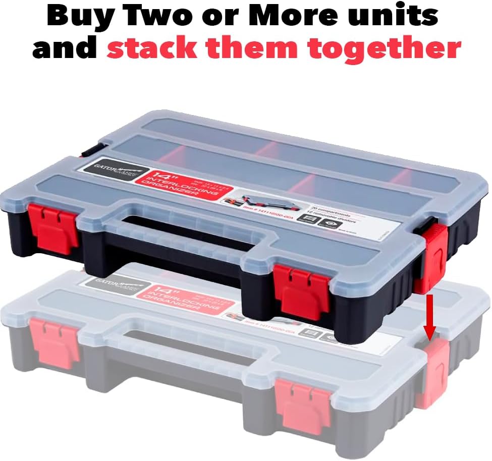 Small Parts Organizer Box – Stackable Hardware Storage Case with 20 Compartments & 12 Dividers – Heavy-Duty Nylon Screw, Drill Bit, Nut & Bolt Organizer for Garage, Toolbox, Workshop