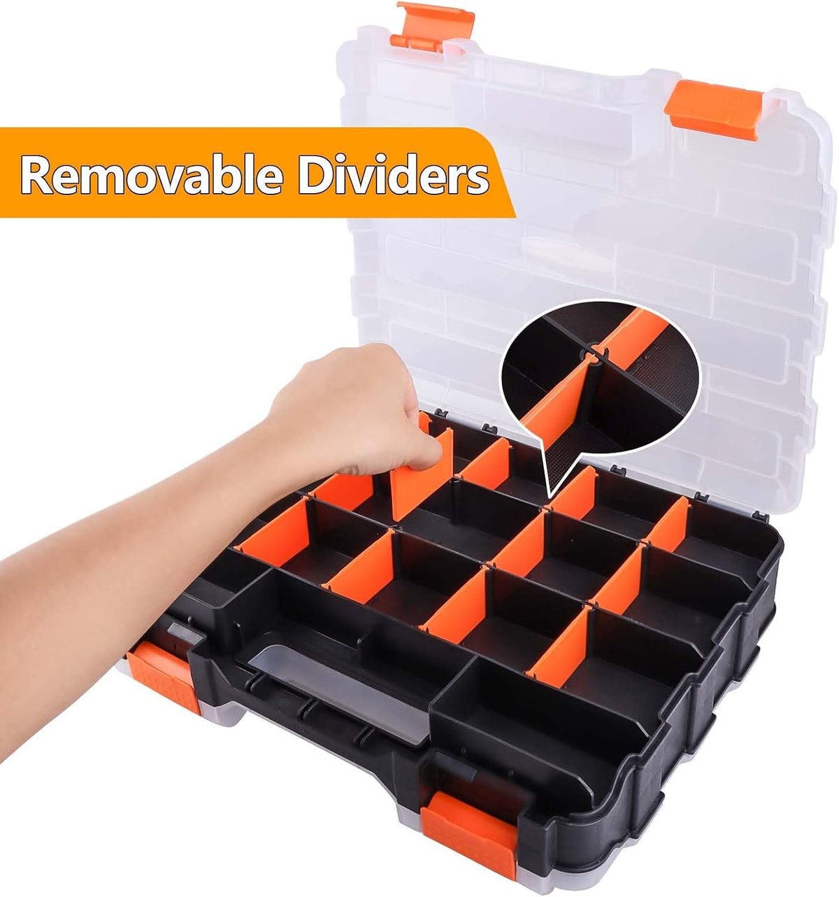 HobbyPark RC Hardware Organizer Box Adjustable Compartments Removable Dividers Durable Plastic Double Side Tools Box Screw Organizer For Nuts, Bolts, Screws, Nails, Small Parts, Tools