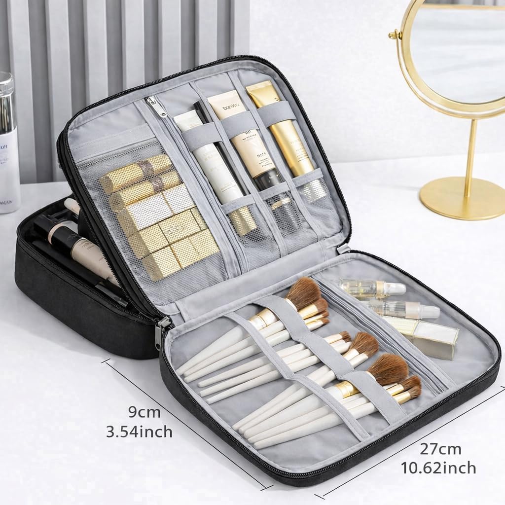 Electronic Organizer Travel Essentials Case, Waterproof Double Layer Cable Storage Pouch Bag for Charger, USB Cords, Power Bank, Phone Mouse SD Card Earphone Camera, Tablet (Up to 11 inch)