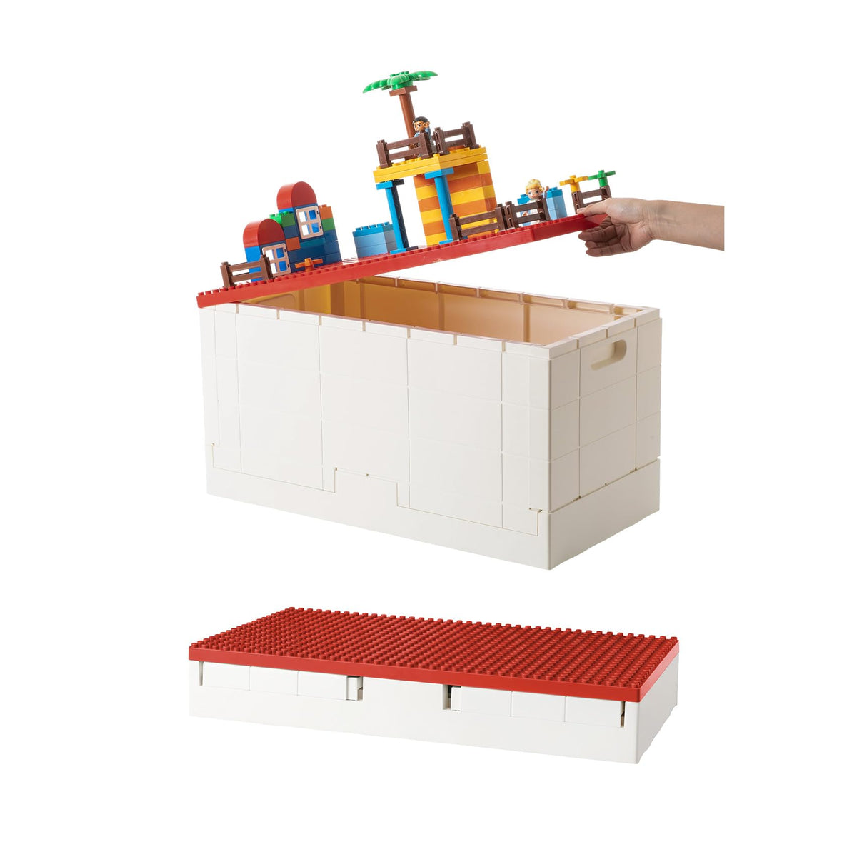53 Qt. Folding Storage Box with Large Building Lid for Lego Duplo Blocks, 13 Gallon Collapsible Organizer for Lego Bricks (Dark Green)