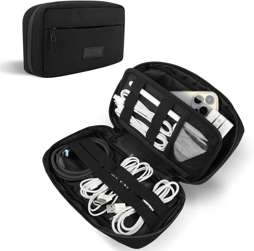 GOX Travel Cable Organizer Bag, Small Tech Pouch for Electronics, Black