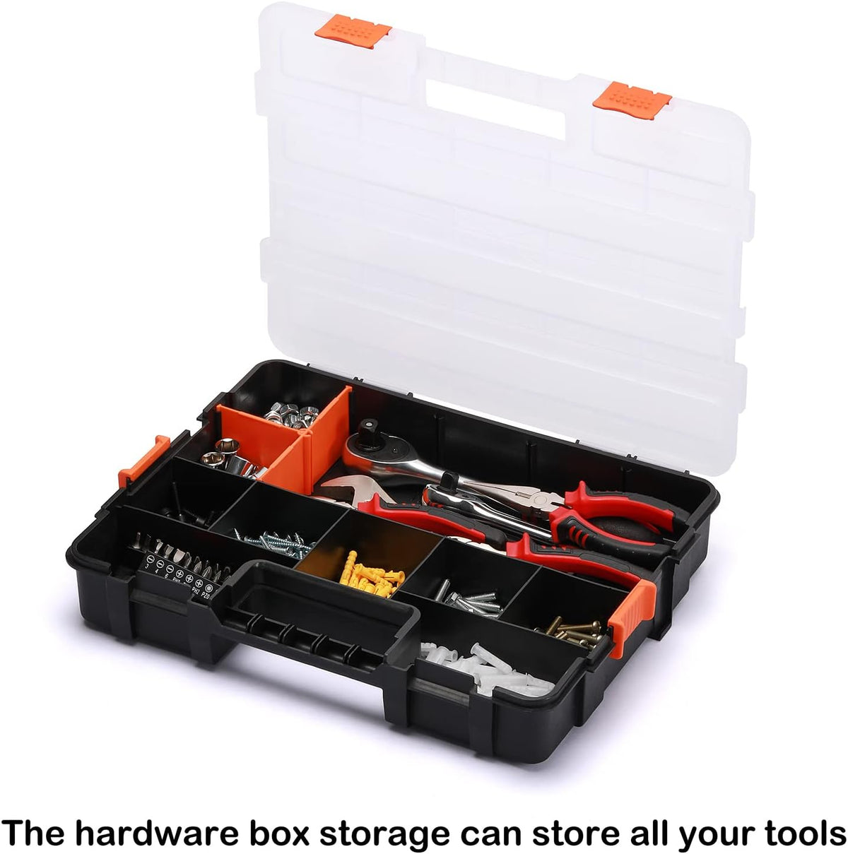 Tool Box Organizer Interlocking Black Small Parts Organizer for Fasteners and Crafts w/Removable Dividers (2 Piece Pack)