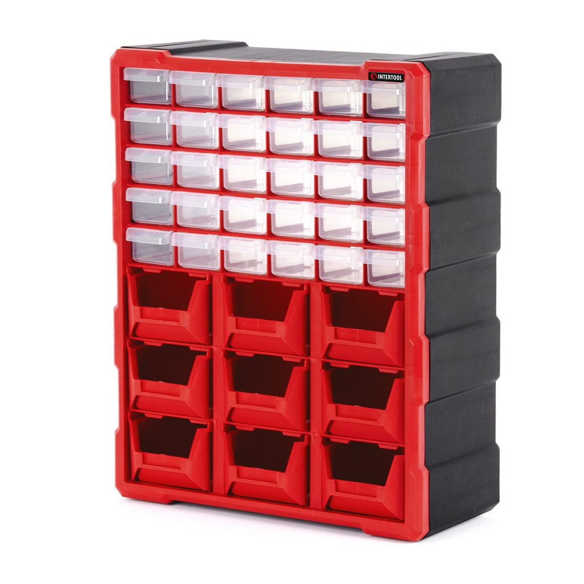 INTERTOOL Small Parts Organizer - 12 Removeable Bin Drawers - Tool Box for Storing Hardware and Garage Organization - For Screws, Bolts, Legos, Arts and Crafts - 10” x 10” x 6” - BX08-4024
