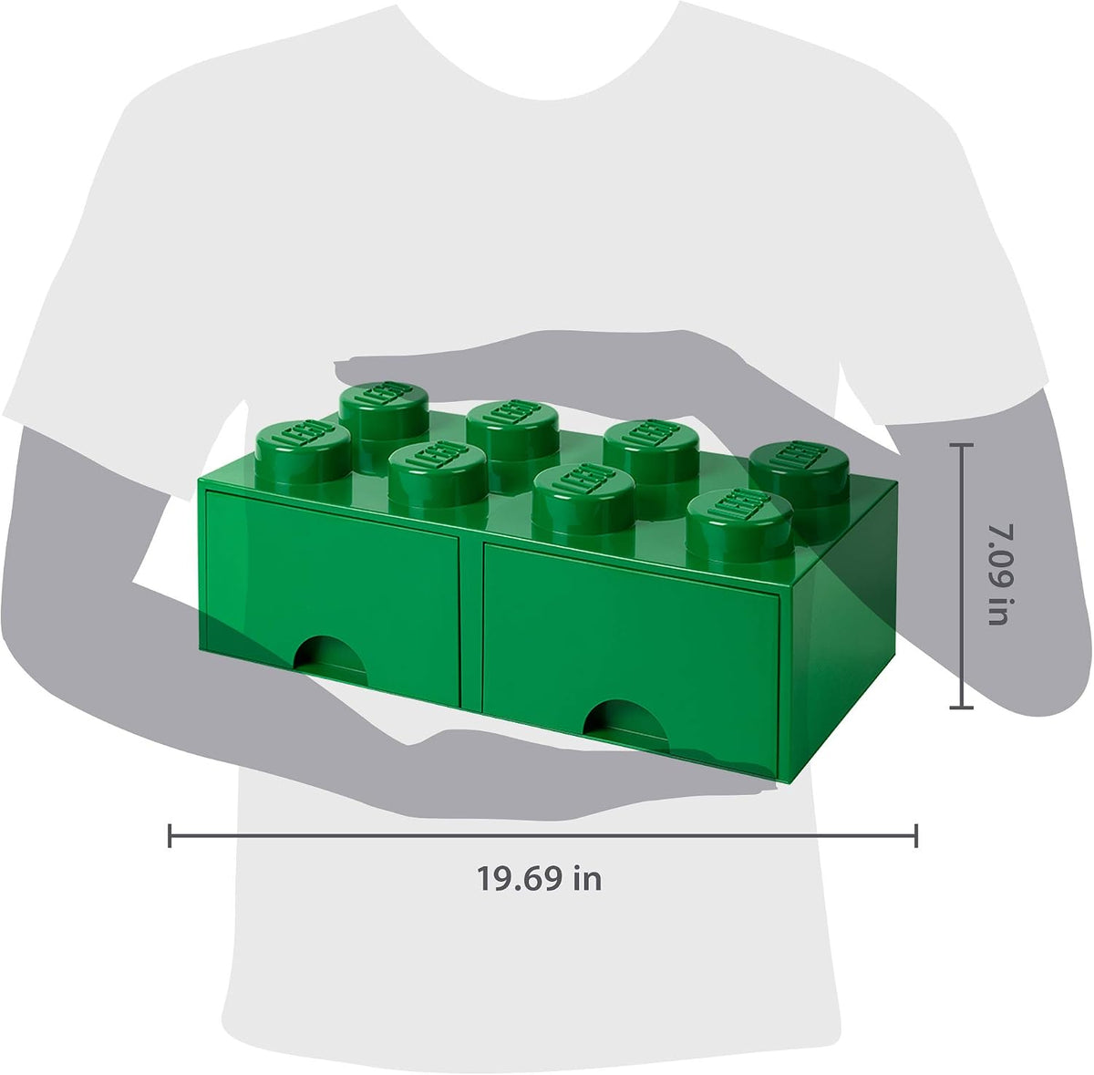 LEGO Brick Drawer, 8 Knobs, 2 Drawers, Stackable Storage Box, Dark Green