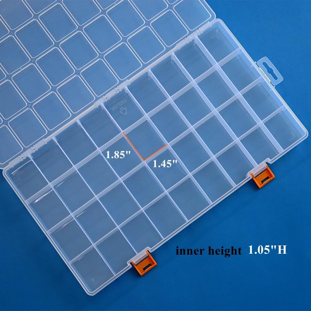 3 Pack 36 Grids Clear Plastic Storage Box with Dividers