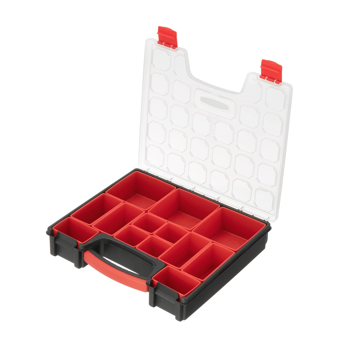 INTERTOOL Hardware Organizer with 7 Deep Removable Bins - Small Parts Storage Tool Box for Nuts, Bolts, Screws, Nails - Portable Handle Transparent Lid with Locks BX08-4032