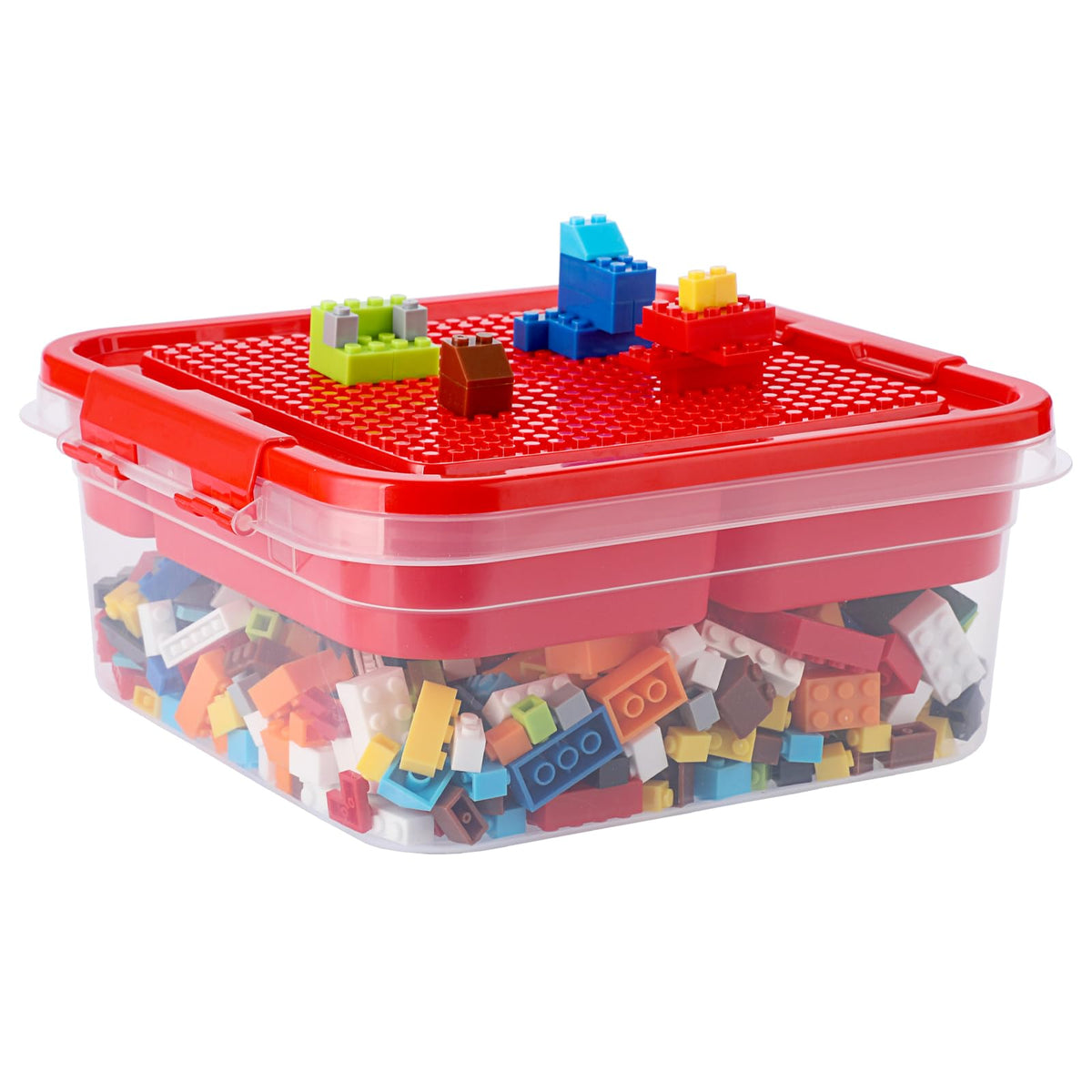 Plastic Storage Container with Bricks Baseplate Lid for Blocks, Green