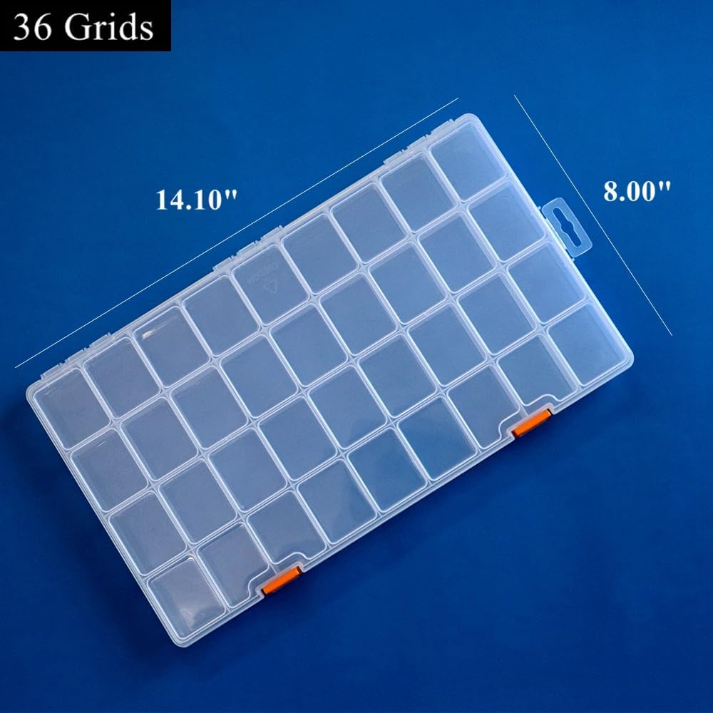 3 Pack 36 Grids Clear Plastic Storage Box with Dividers