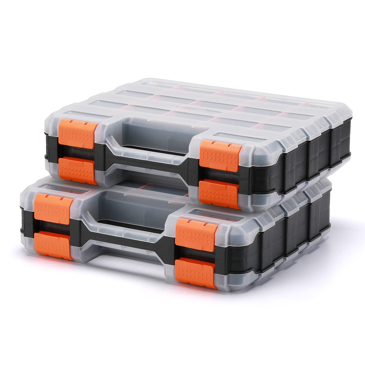 Mayouko Double Side Tools Organizer, Customizable Removable Plastic Dividers, Hardware Box Storage, Excellent for Screws,Nuts,Small Parts, 34-Compartment, Black/Orange,12.6"L x 10.6"W x 3.2"H