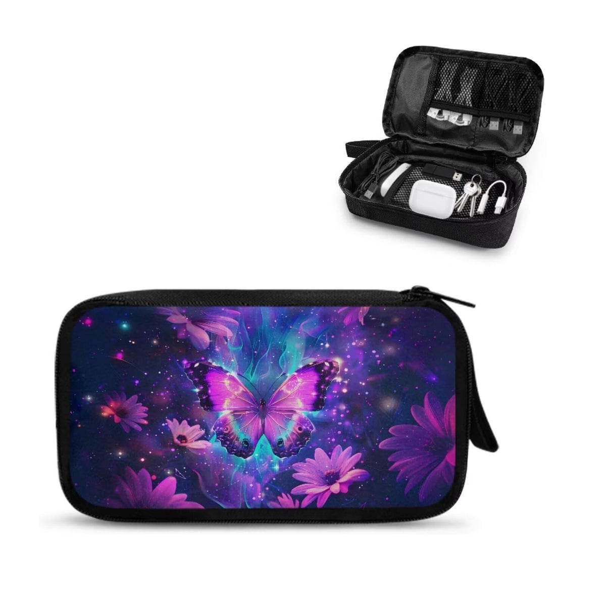 Cow Print Electronic Organizer Travel Cable Organizer Storage Bags for Data Cables, USB C Charger, SD Card, Hard Drive, Charging Cord, Mouse, Power Bank