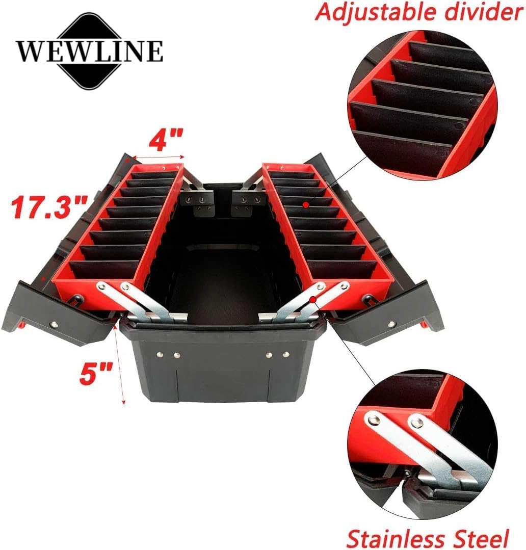 WEWLINE Tool Box Organizer 18.5" Tool Storage with Adjustable Compartment Portable Toolbox with Handle Perfect for Home Office Garge