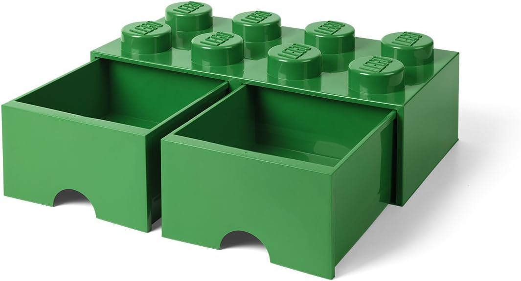 LEGO Brick Drawer, 8 Knobs, 2 Drawers, Stackable Storage Box, Dark Green
