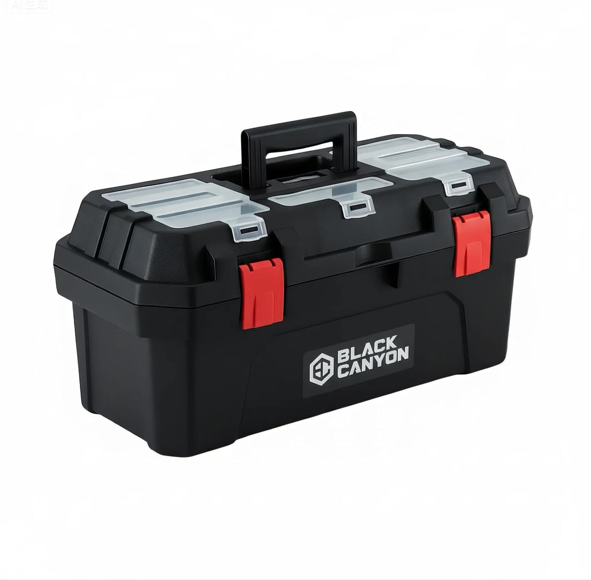 Black Canyon Tool Box - 19 Inch Plastic Dual-Layer Design, 44 lbs Load Capacity Portable Tool Box, Ergonomic Handle, Stackable & Top-Lid Storage, Perfect for DIY, Workshop & Job Site Organization
