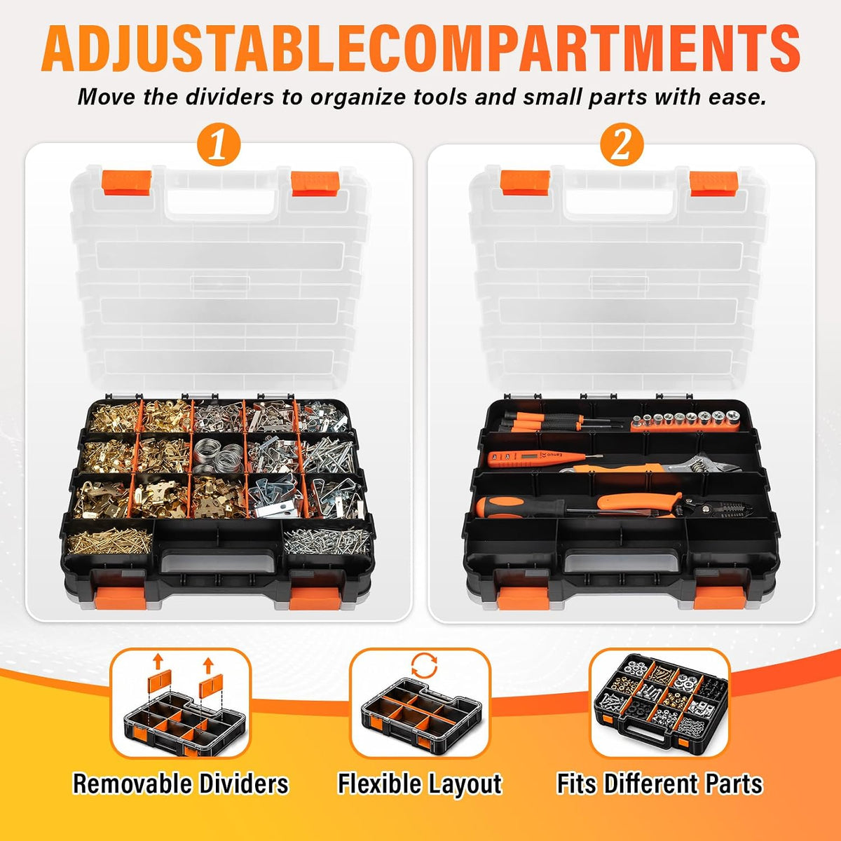 DIYSELF Screw Organizer, Double-Sided 34-Compartment Small Parts Organizer