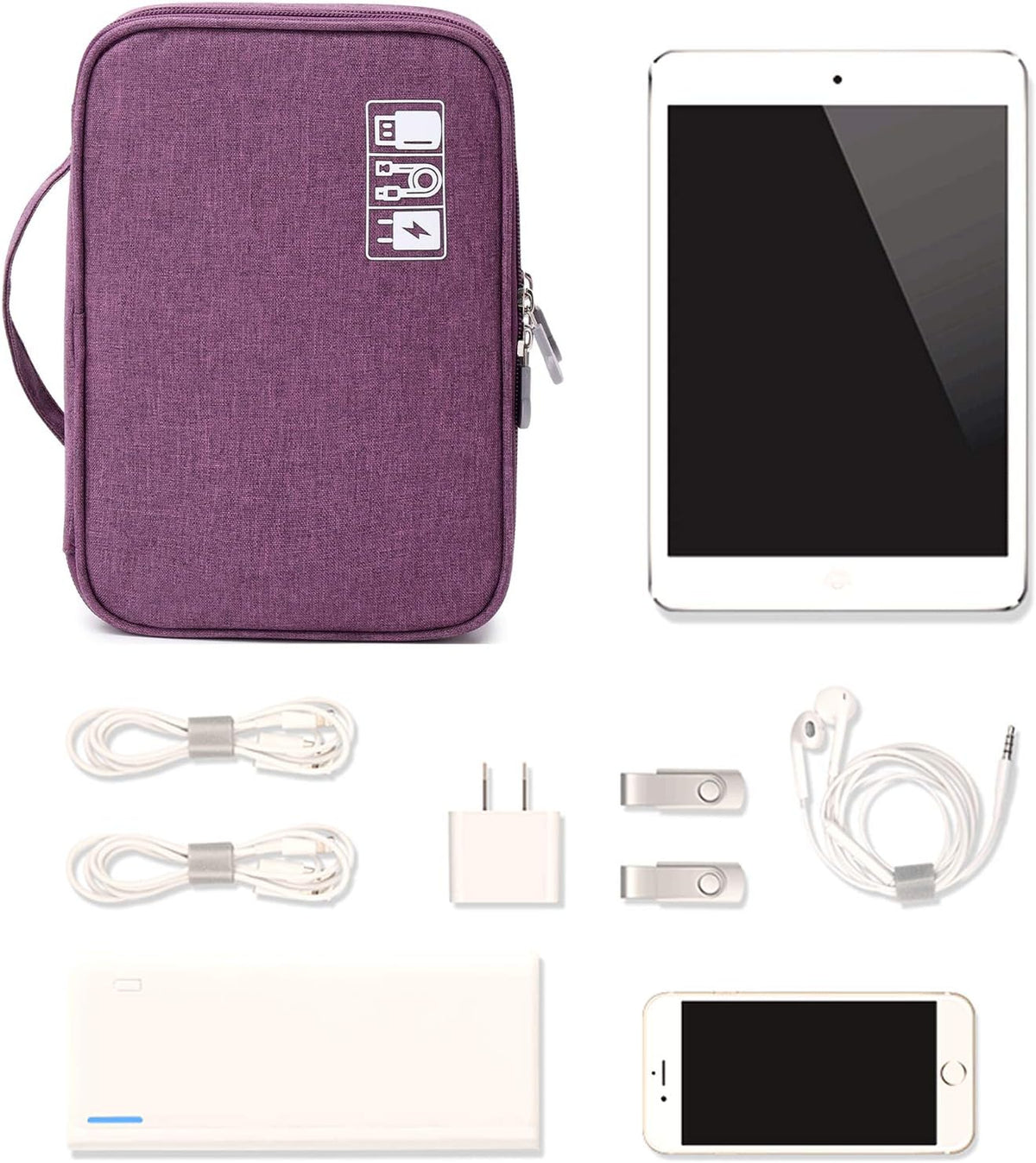 Lanola Travel Cable Organizer Bag, Electronic Accessories Case Portable Double Layer Cable Storage Bag for Cord, Charger, Flash Drive, Phone, SD Card,Personal Items - (Purple)