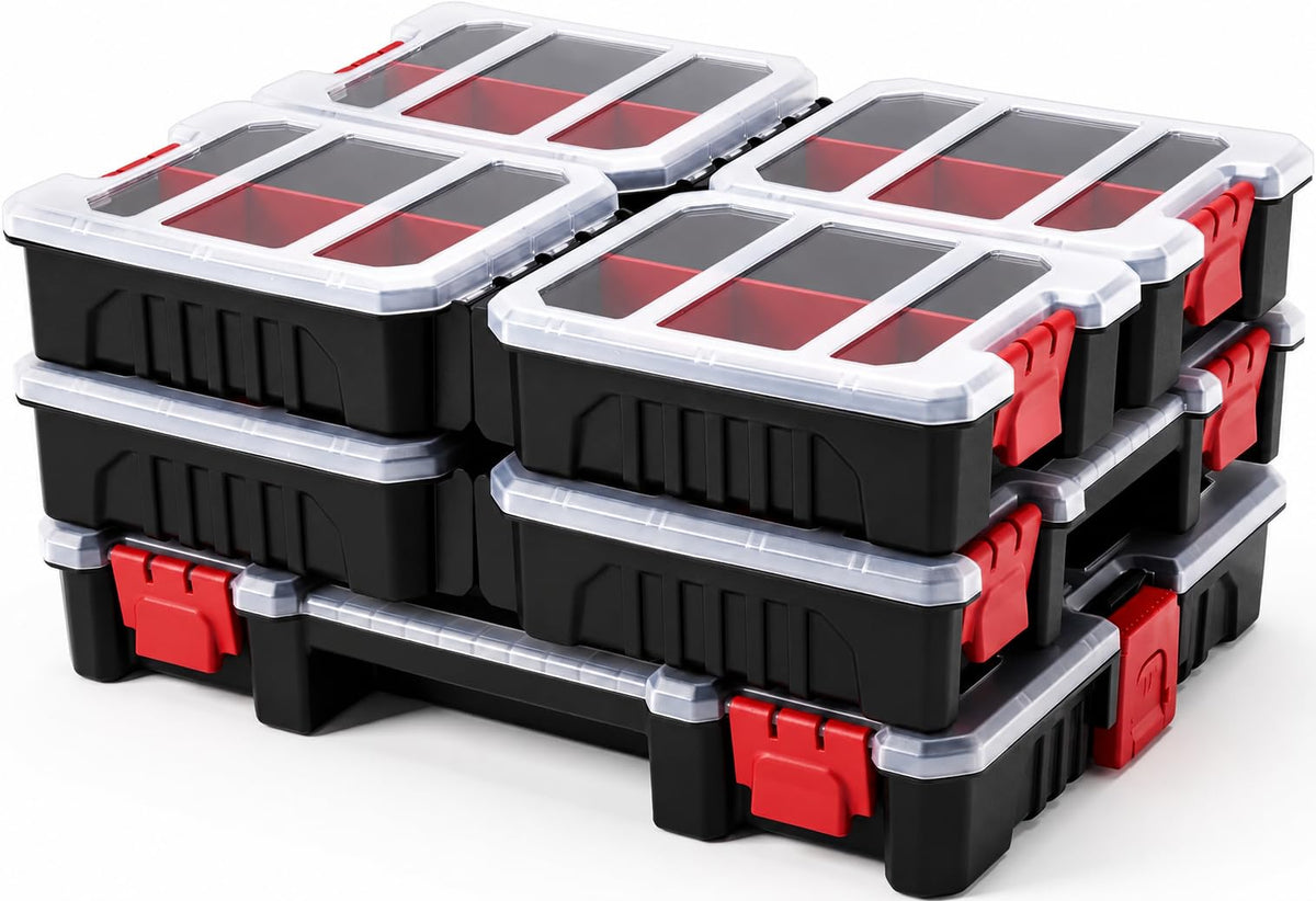 Small Parts Organizer Box – Stackable Hardware Storage Case with 20 Compartments & 12 Dividers – Heavy-Duty Nylon Screw, Drill Bit, Nut & Bolt Organizer for Garage, Toolbox, Workshop