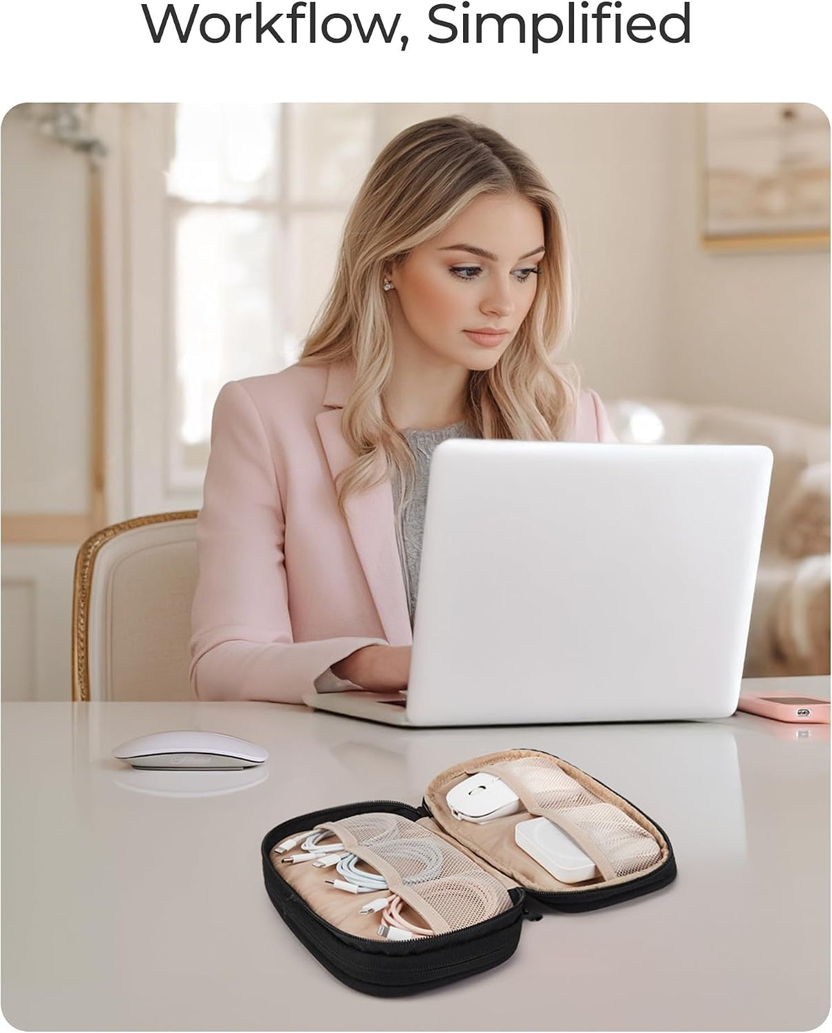 BAGSMART Electronics Organizer Travel Case for Cords Chargers Phones, Beige