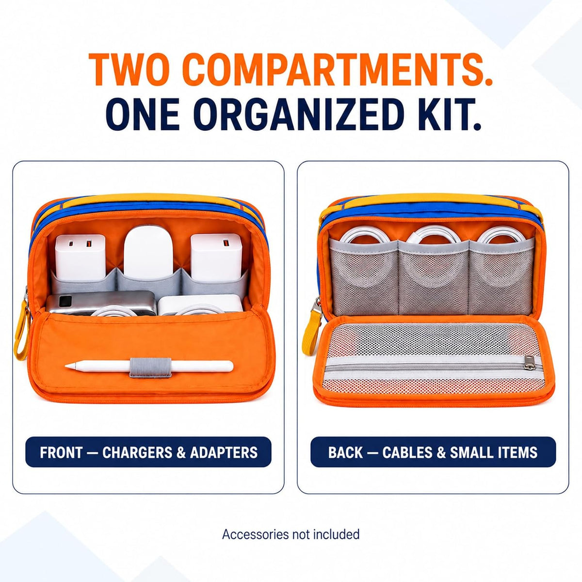 Charger Organizer Travel Case for Laptop Adapters and Cables, Blue/Red