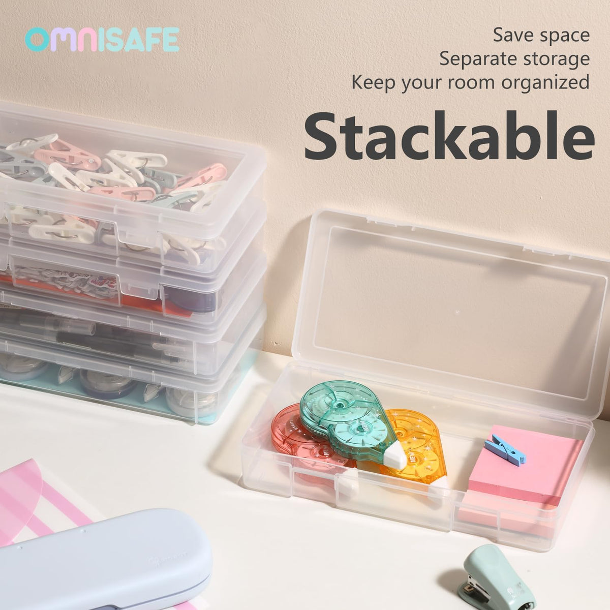 9 Pack Medium Plastic Hobby Art Craft Organizer,Clear Plastic Storage Containers with Latching Lid, for Pencil Box, Lego, Crayon