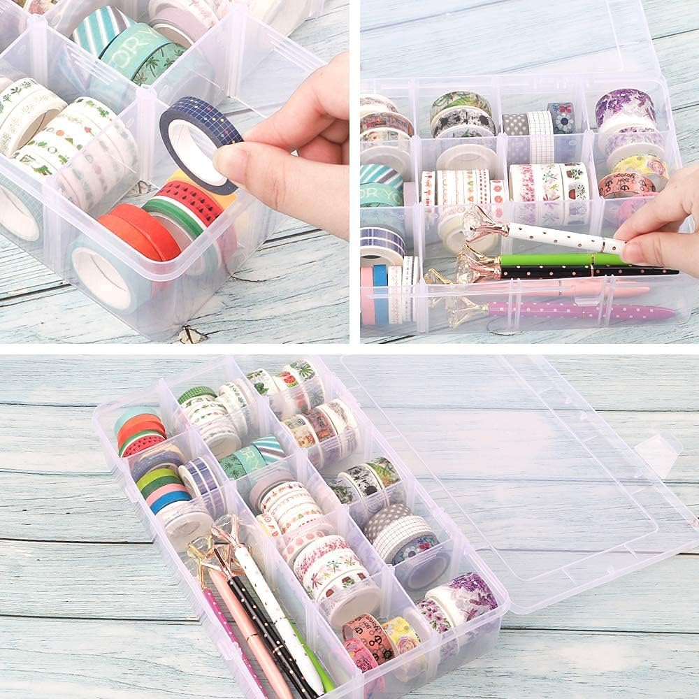 Bead Organizer Storage 3 Pack 15 Grid Clear Plastic Tackle Box Adjustable