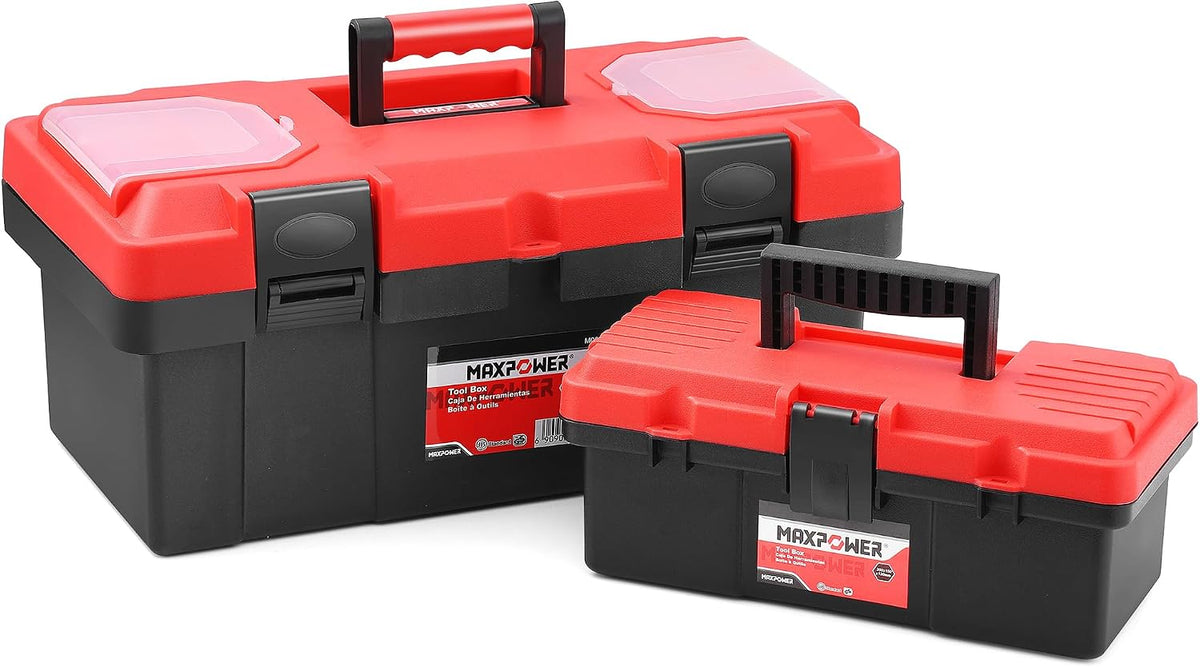 MAXPOWER 2-Pc Plastic Tool Box, 12" Small & 17" Portable Toolbox, Lockable