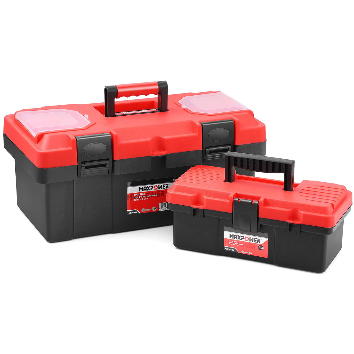 MAXPOWER 2-Pc Plastic Tool Box, 12" Small & 17" Portable Toolbox, Lockable