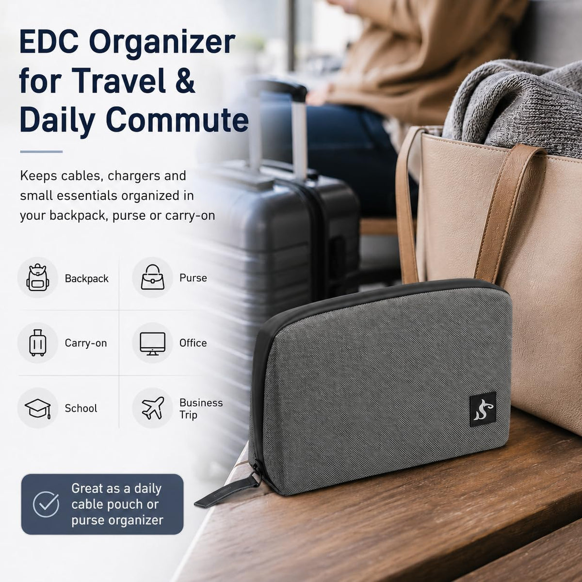 Small Electronics Organizer Travel Case, Cord and Cable Tech Bag Pouch