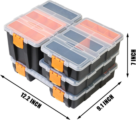 Torin AG421B Hardware & Parts Organizers: 4 Piece Versatile And Durable Storage Toolbox for Bolts, Screws, Nails, Nuts and Small Hardware, Black/Orange